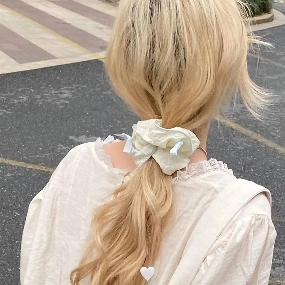 新しいヘアバンドコットンリネン中空刺繍白大腸ヘアバンド弓髪弾性ポニーテールホルダーファッションヘアロープ