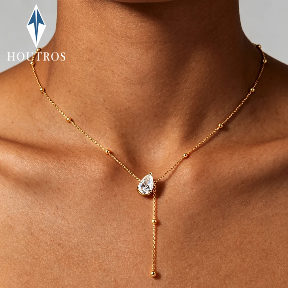 Y Style Waterdrop Moissanite Pendant Necklace for Women 1/2/3Carat Pear Cut Solitaire Diamond Neckchain Party Wedding Jewelry