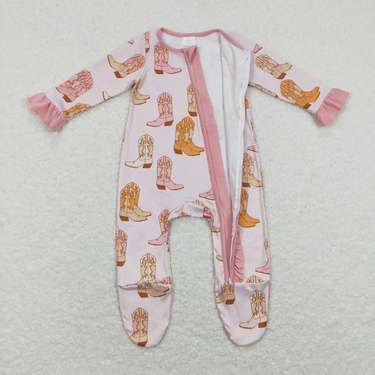 Wholesale hot sale baby kids clothes newborn toddler Boots long sleeve onesie romper with pink lace zipper