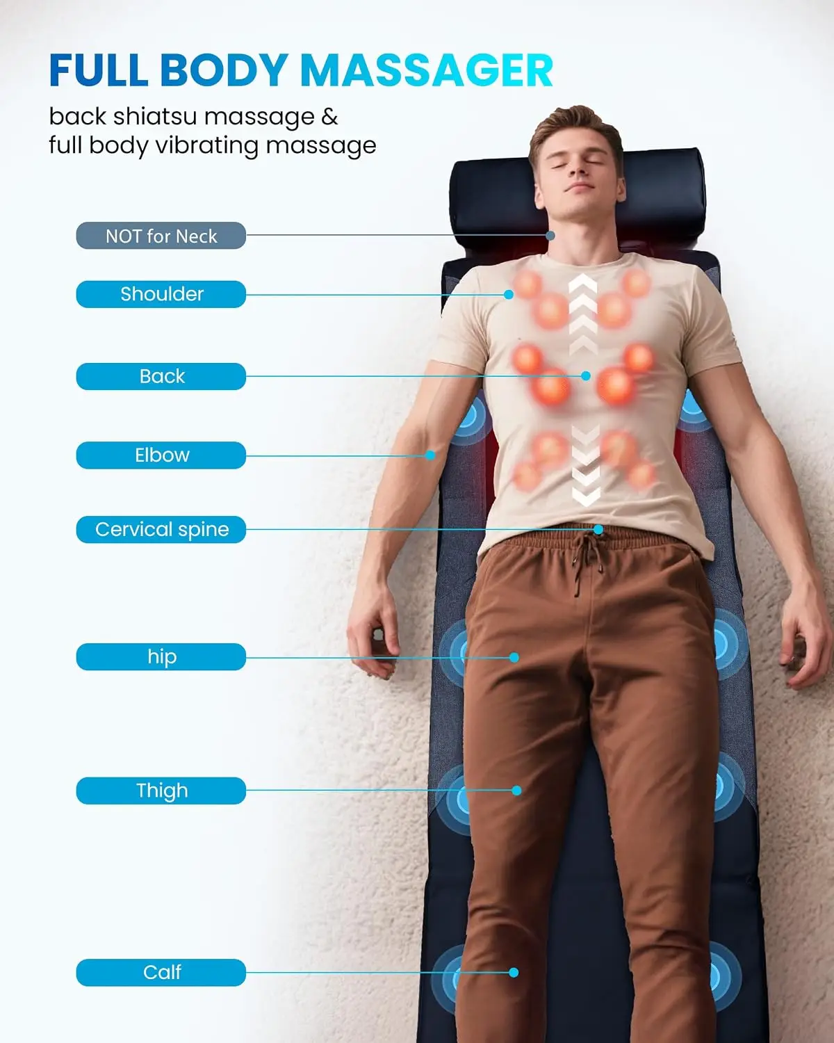 Heated Full Body Massage Mat Shiatsu Kneading Vibration Pain Relief Chair Pad