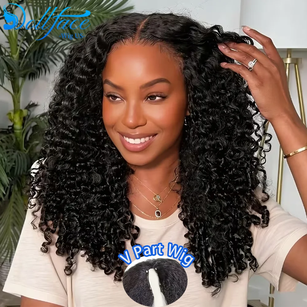 

36 Inch Burmese Curly V Part Wig Human Hair Upgrade V Shape Wig With Spiral Ends Clip In Glueless Wig Ready to Wear 220% Density