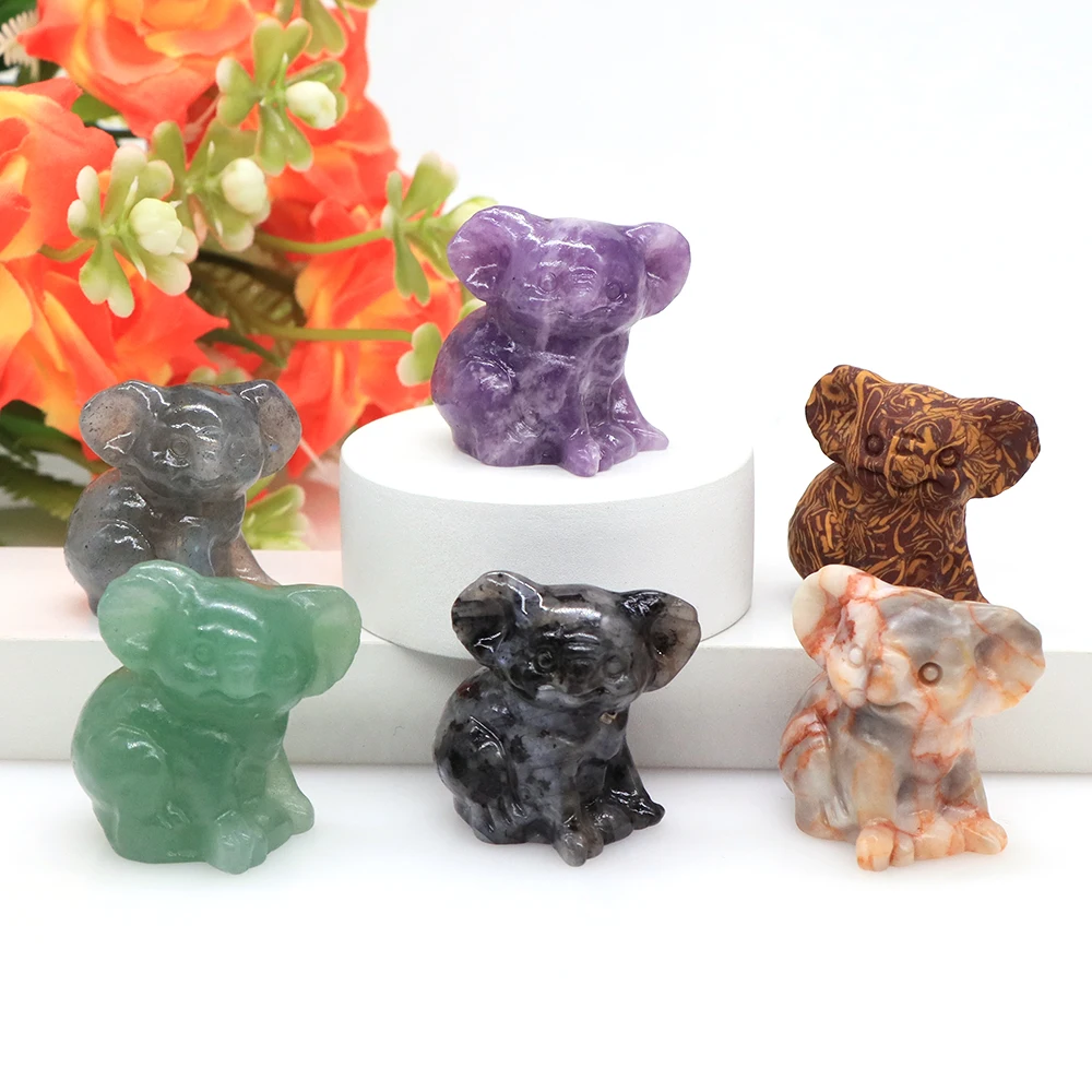 

30MM Stone Carved Koal Figurines Natural Crystal Healing Opalite Quartz Aventurine Crafts Collect Ornaments Home Decor Gift