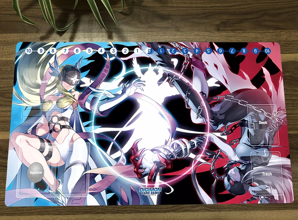 

Digimon Table Playmat DTCG TCG CCG Mat Ladydevimon Angewomon Trading Card Game Mat Mouse Pad Gaming Play Mat 60x35cm Free Bag