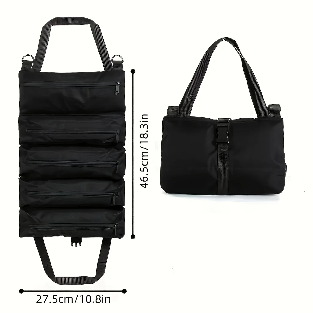 Oxford fabric heavy-duty tool roll bag - large capacity foldable tool organizer with 5 fixed compartments to securely hold tools