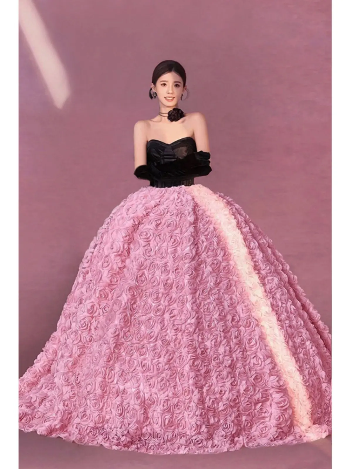 

Pink Puffy Skirt Birthday ow Host Performance Angel Wedding Dr up Late Evening Gown 9982 Korean Sle Handmade Flower