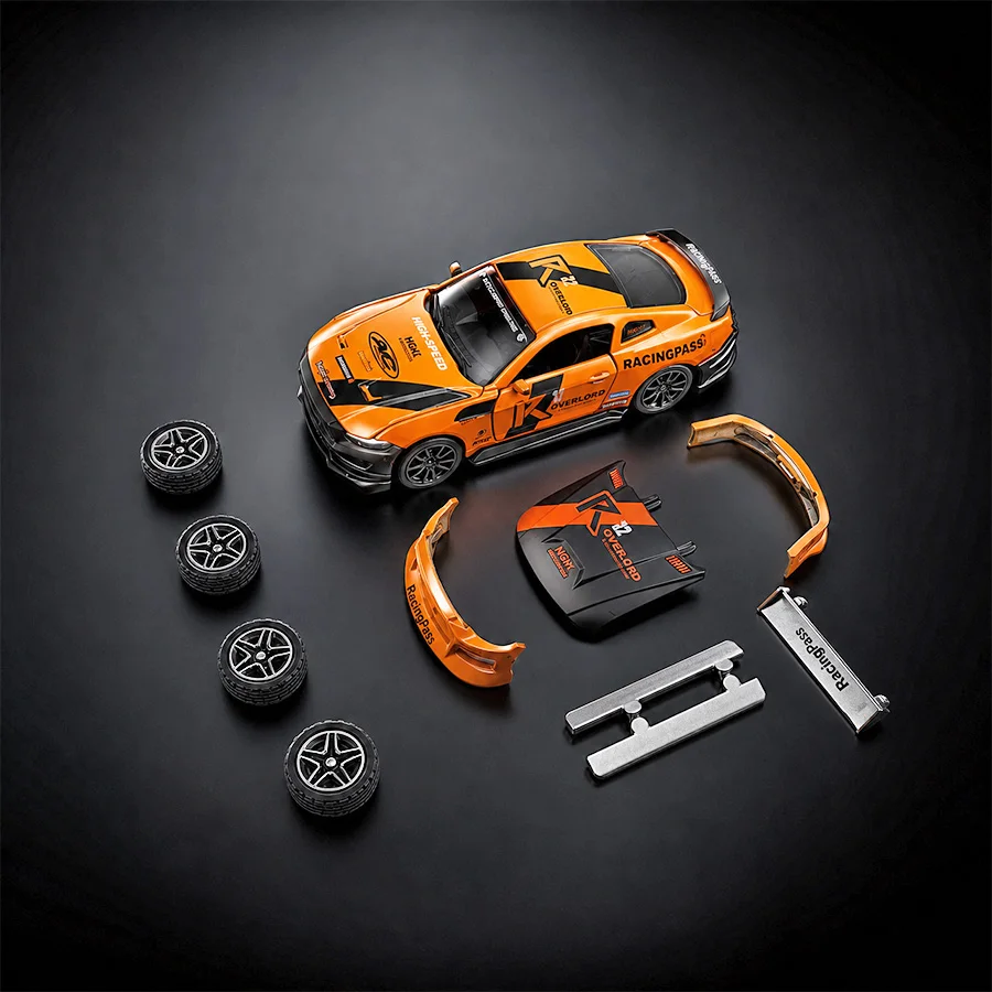 Youth can modify alloy car model set, disassemble and assemble orange sports car models, suitable for birthday gifts