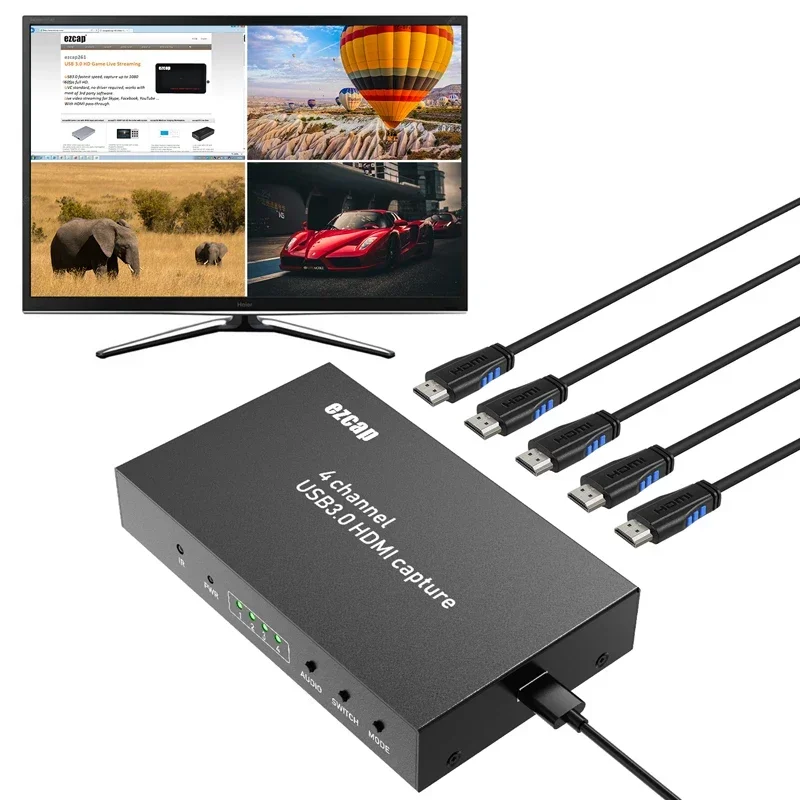 

1080P 4 Channel HDMI USB 3.0 Video Capture Card Game Record Live Streaming Box 4x1 Multiviewer Screen Splitter Seamless Switch