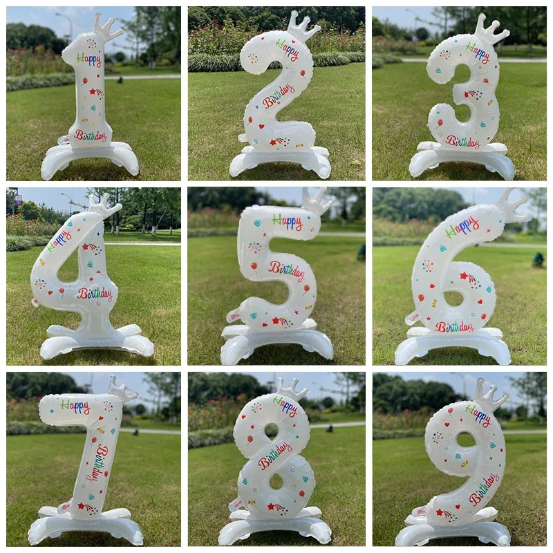 32inch White Balloons Birthday Number Balloons Outdoor Baby Shower Decoration for Kids Adult Standing Number Balloon