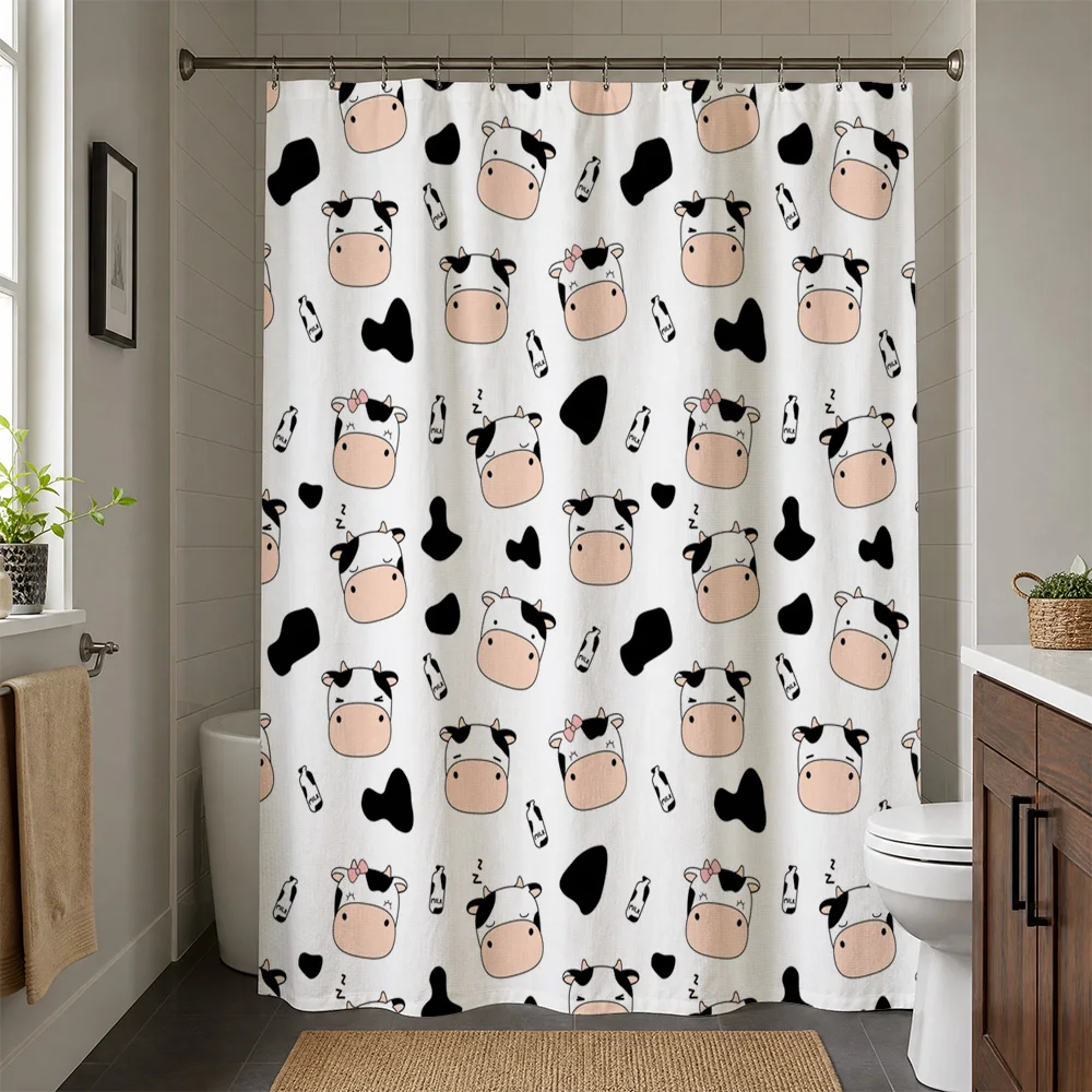 Cute Cartoon Cow Pattern Waterproof Shower Curtain Novelty Bathroom Accessories Kids Shower Liner Fun Home Decor Master Bath Wat