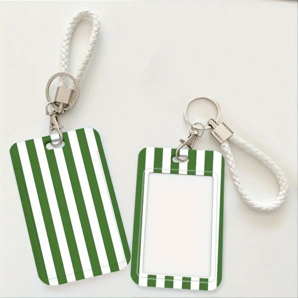 Green And White Stripes ID Card Holder Plastic Badge Cover Holds 2 Cards For Doctor Nurse Student Staff ID Bank Access Card