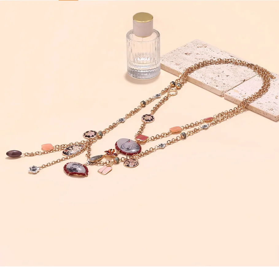 2025 autumn and winter designer painted crane multilayer temperament necklace