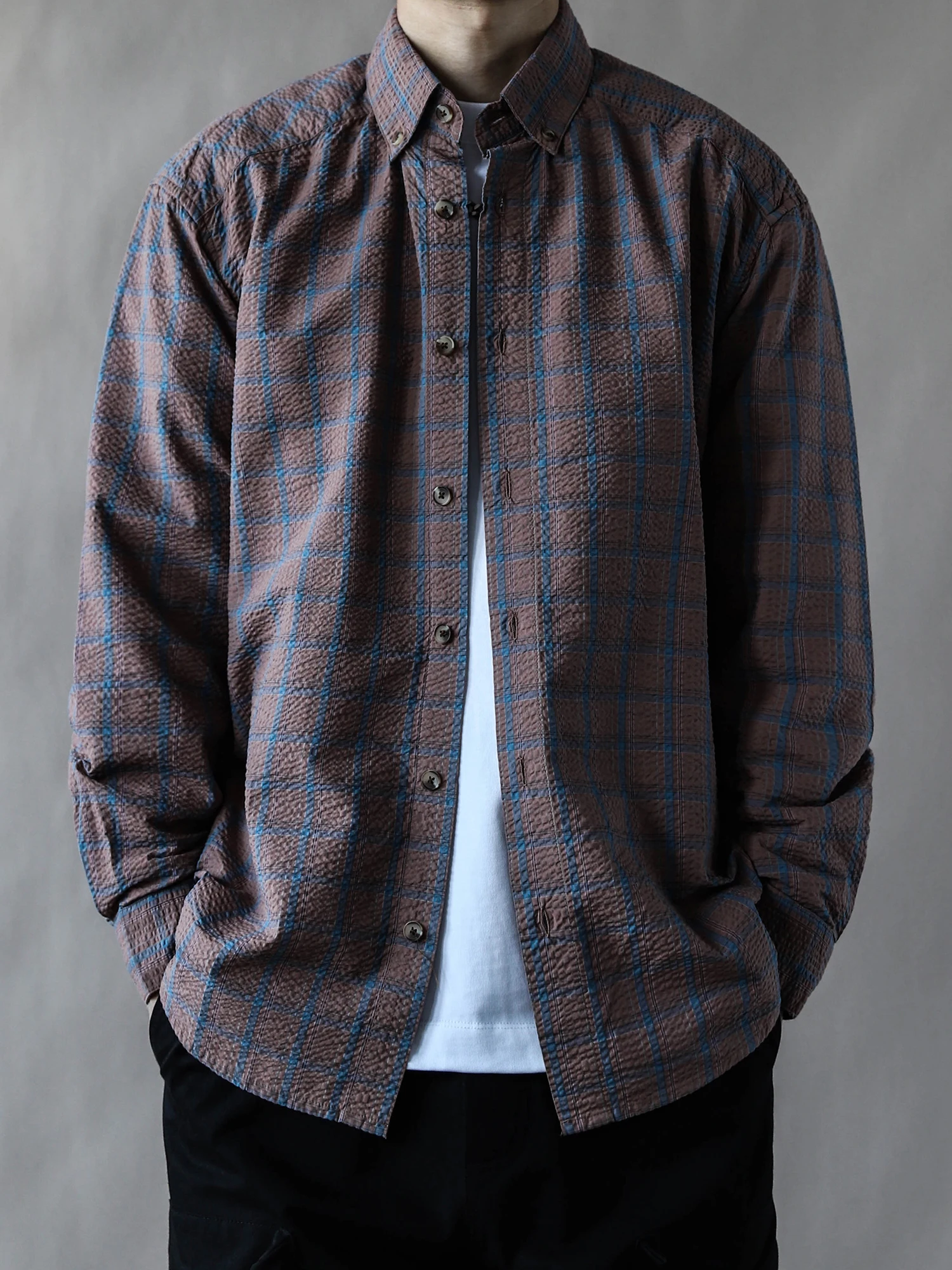 

Retro Plaid Cotton Men's Long Sve Casual Loose Fit irt Breathable Comfortable Spring Summer Open Cardigan Sle Pink