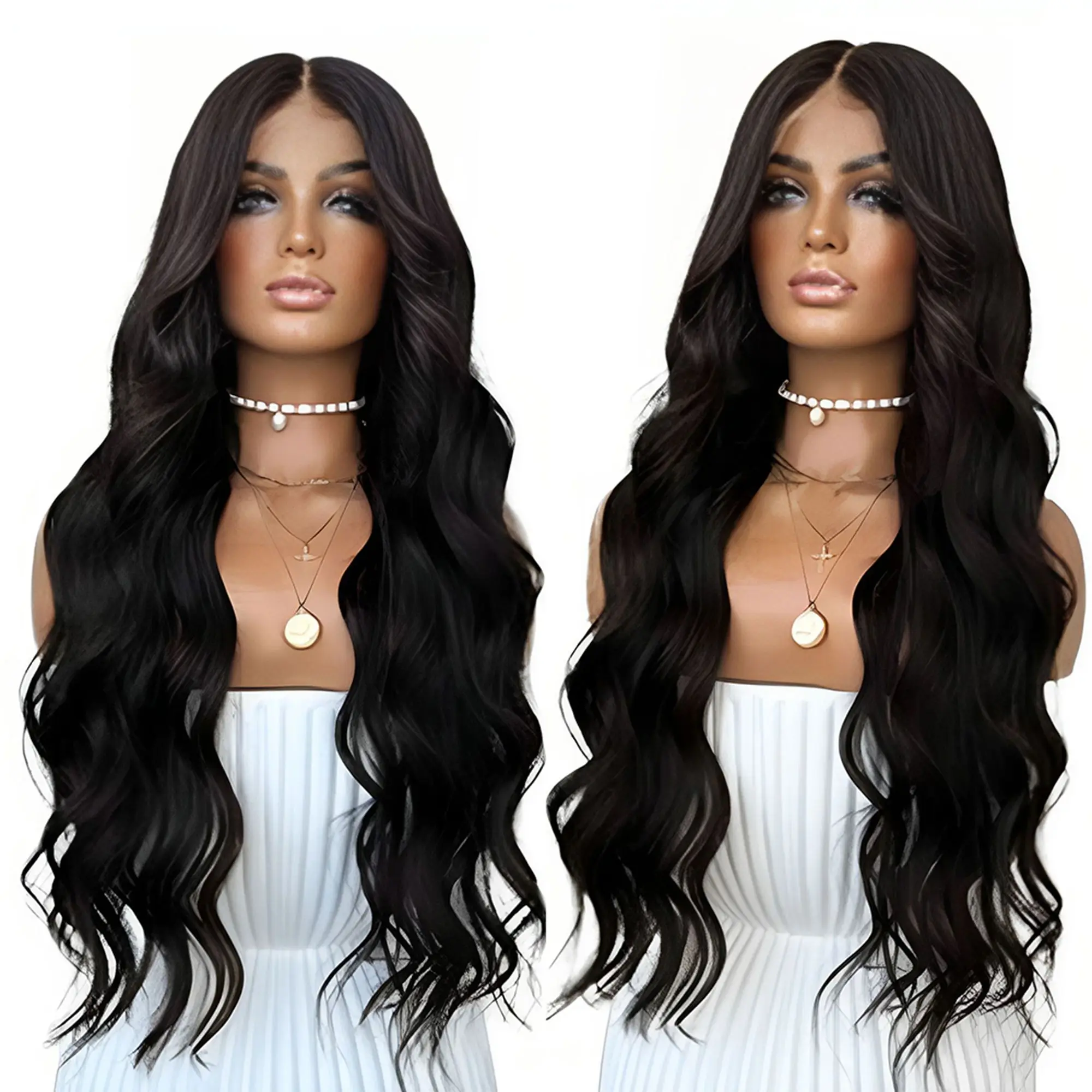 Dark Brown Long Synthetic Wigs 13X4 Body Wave Lace Front Wig for Women Fashion Lace Wigs Party Cosplay Synthetic Wig