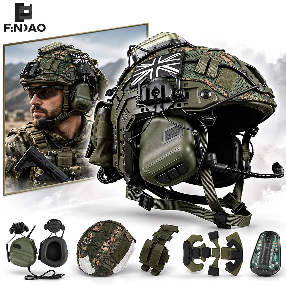 Tactical FAST Helmet Set with Headset Signal Light Detachable Helmet Cover for Paintball Airsoft CS Games Cosplay Training
