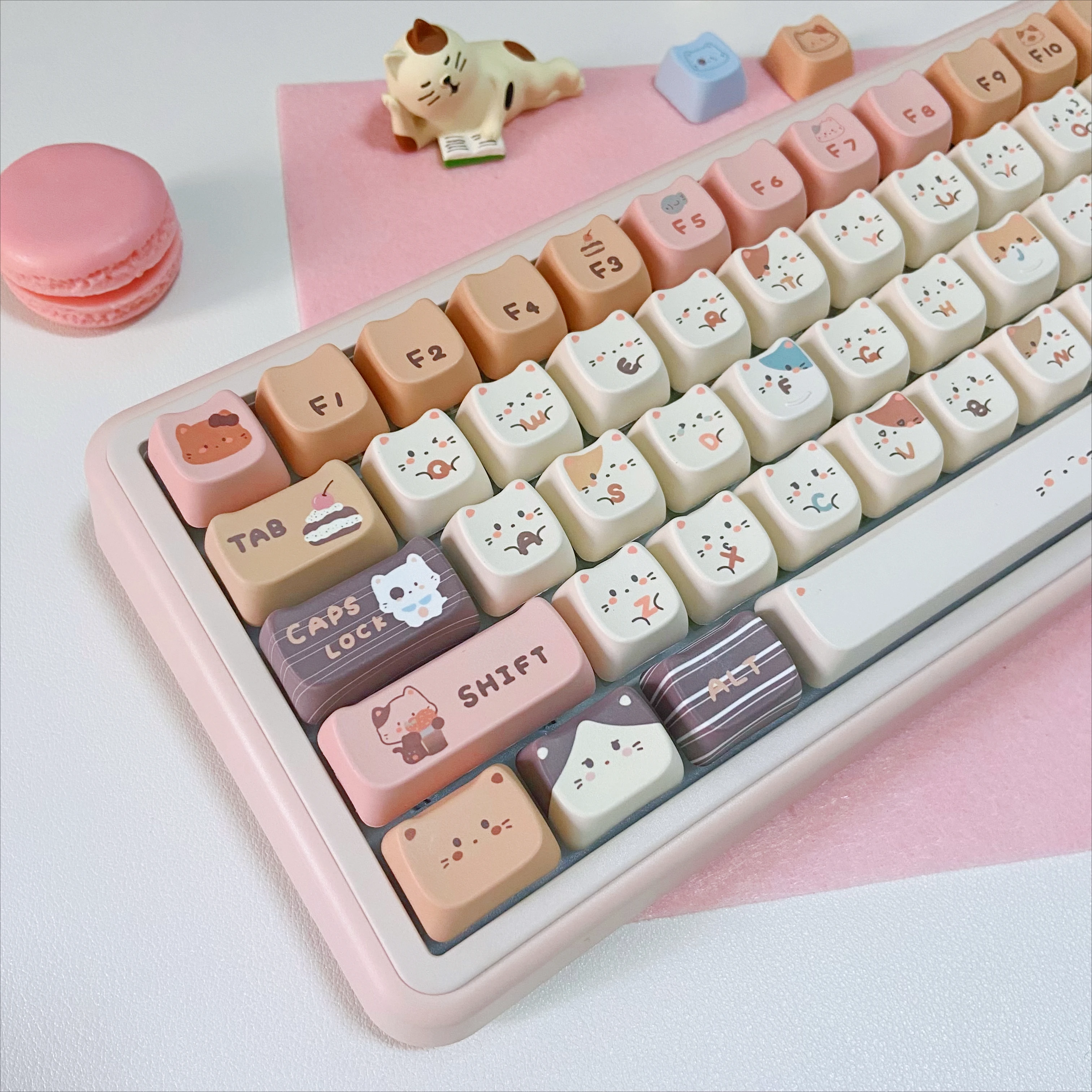 Sea Salt Cat Key Cap MAO Profile PBT Cute Kittens Custom Keycaps for Mechanical Keyboard 60 70 80 90 108 Layout