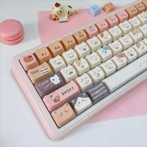 Sea Salt Cat Key Cap MAO Profile PBT Cute Kittens Custom Keycaps for Mechanical Keyboard 60 70 80 90 108 Layout