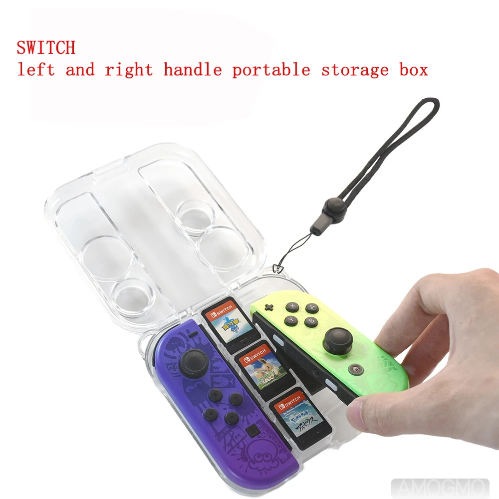 Switch joycon, capa dura organizada portátil com slots para cartão de jogo, cordão para switch joycon controlador-pc transparente