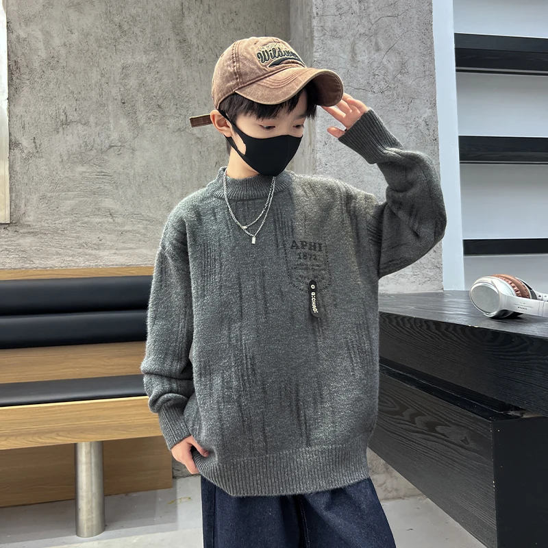 Elegant Children Sweater for Boy High Fashion Street Knitwear Outfit Kids Teenager New Design Autumn Knitted Clothing Age 4-14 Y 5