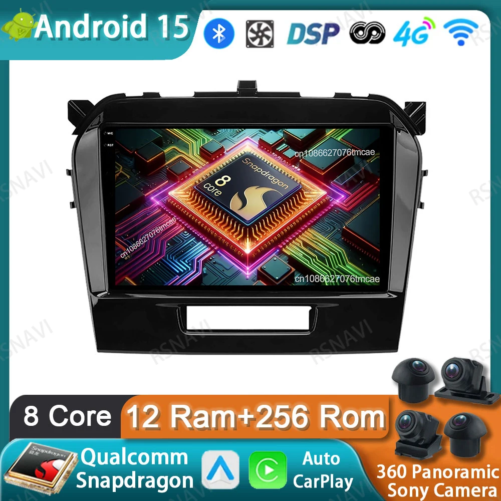 

Car Radio Android 15 For Suzuki Vitara 2017 2018 2019 2020 Navigation Stereo Autoradio 4G LTE BT Qualcomm GPS DSP Head Unit QLED