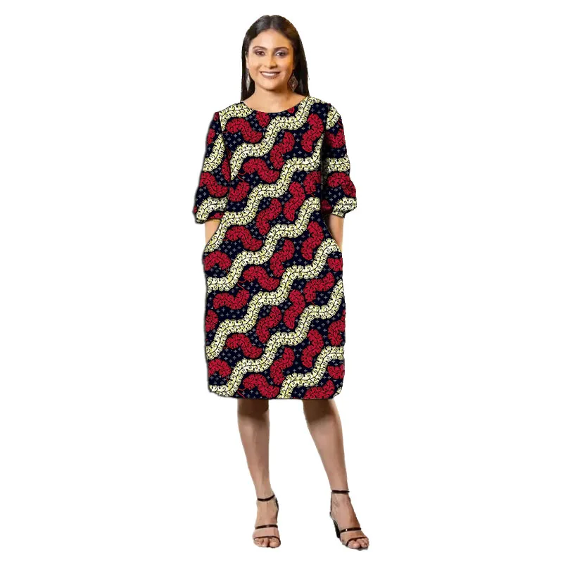 Half Sleeve African Dress Women Ankara Clothes Colorful Print National Costume Wedding/Party Wear