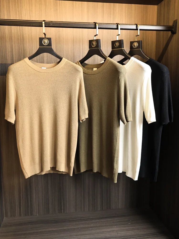 

Retro American Knitted round Ne ort Sve Men's Faionable Breathable Comfortable Spring Summer Knitwear Soft Casual Sle