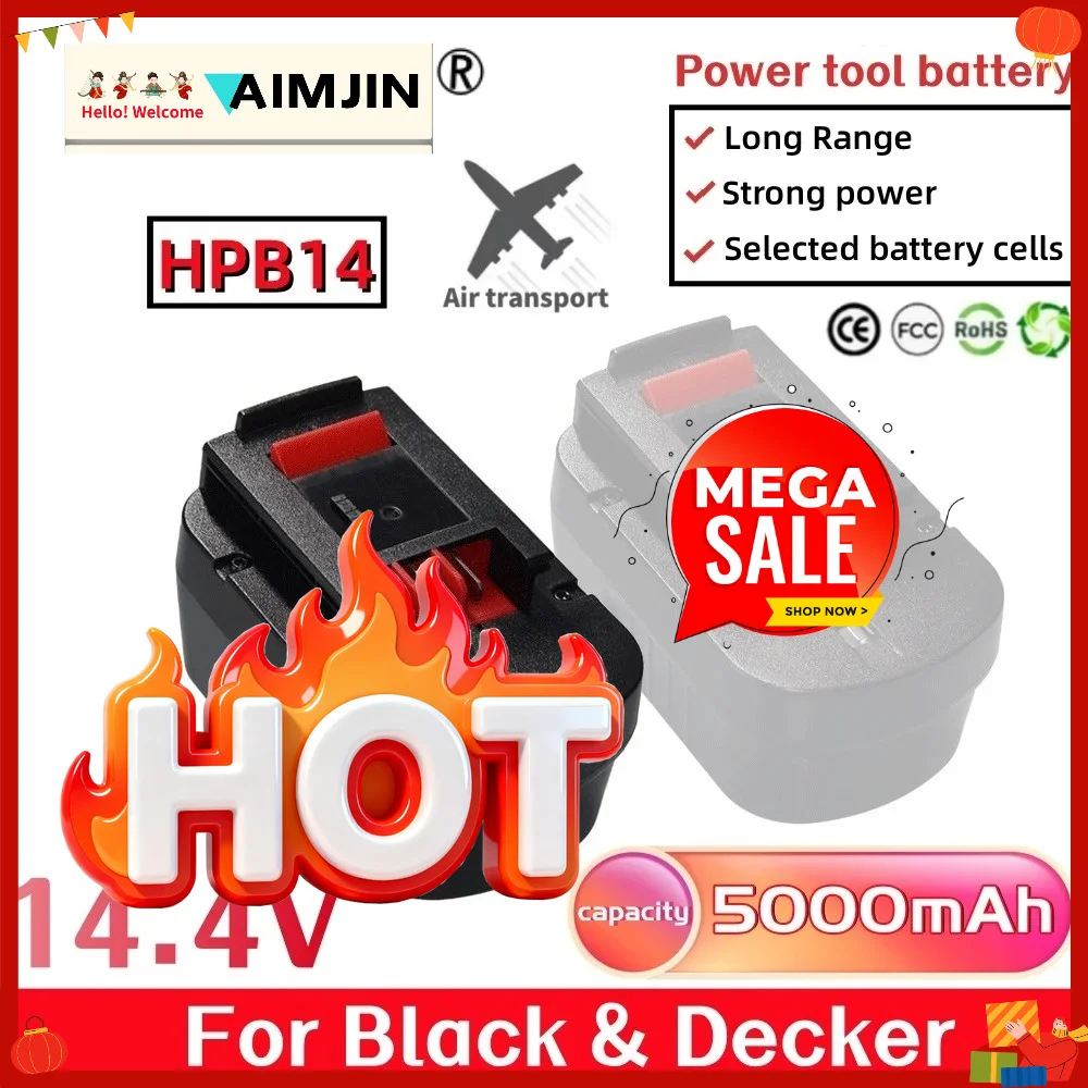 🎠~14.4V HPB14 Battery for Black and Decker 5000mAh Ni-Mh Replacement for Firestorm FSB14 FS140BX 499936-34