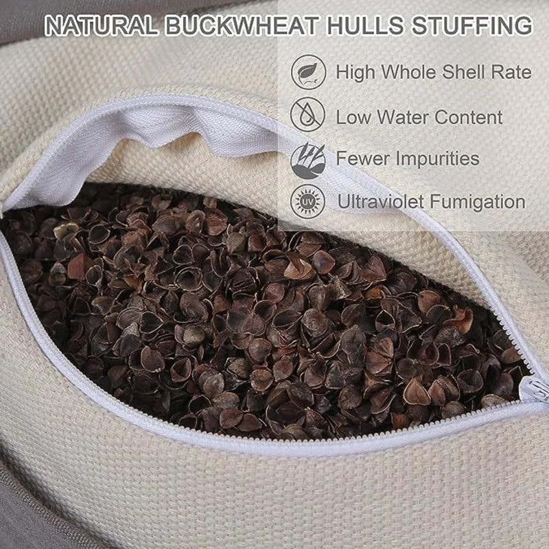 Buckwheat Shells Yoga Bolster Pillow Meditation Support Rectangular Cushion Accessories Machine Washable with Handle Sleep Nap