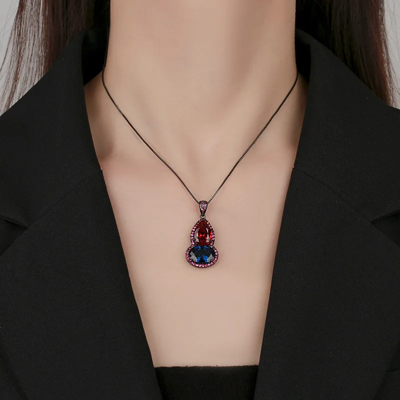 Autumn Winter New Jewelry Genuine Corundum Black Gold Vintage Gourd Pendant Necklace Main Stone10*14