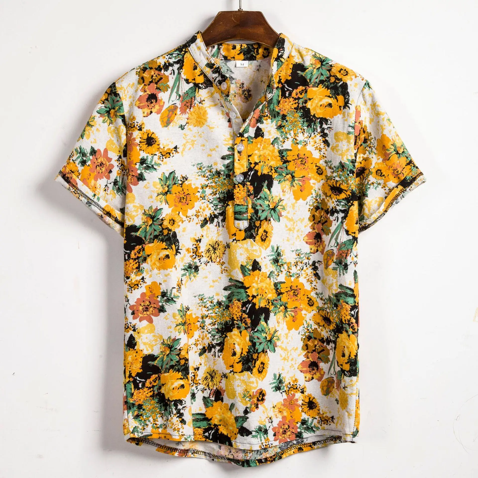 

Men's Floral Patchwork ort Sve irt Casual Sle Printed PU Leather Other Material 00% Collar Inner Wear Summer