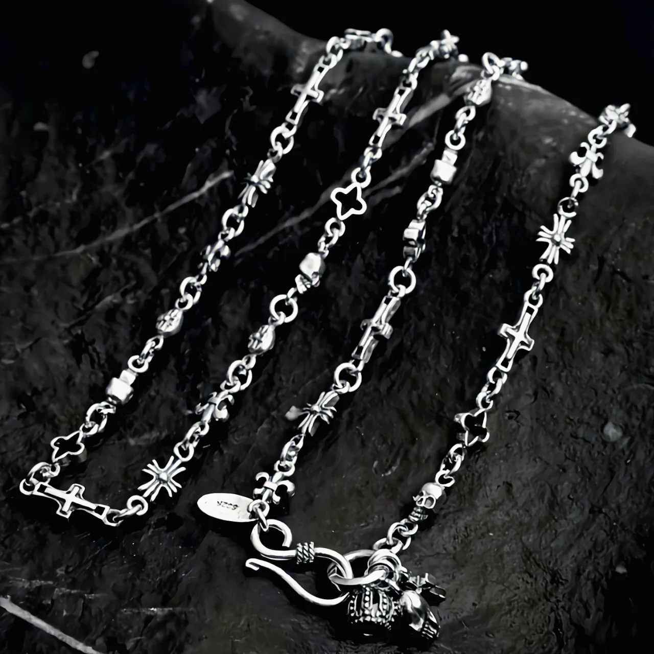 OANA S925 Sterling Silver Retro Clavicle Chain Creative Personality Multi-Element Anchor Crown Long All-Match Jewelry