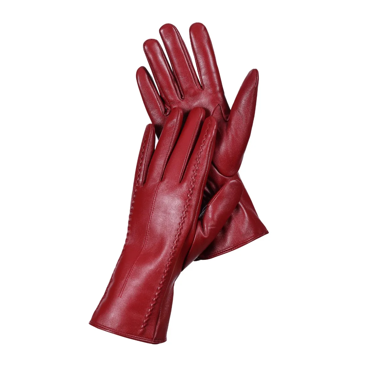 Guantes de piel de oveja para mujer, de buena calidad, cálidos, de terciopelo, cortos, finos, con pantalla táctil, Color de conducción, de cuero