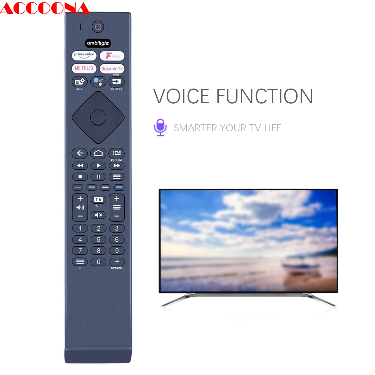 Accoona New Genuine Voice Remote Control FOR Philips Ambilight 4k HD Lcd Smart TV YKF474-B013 43PUS8505/12 398GM10BEPHN0043HT