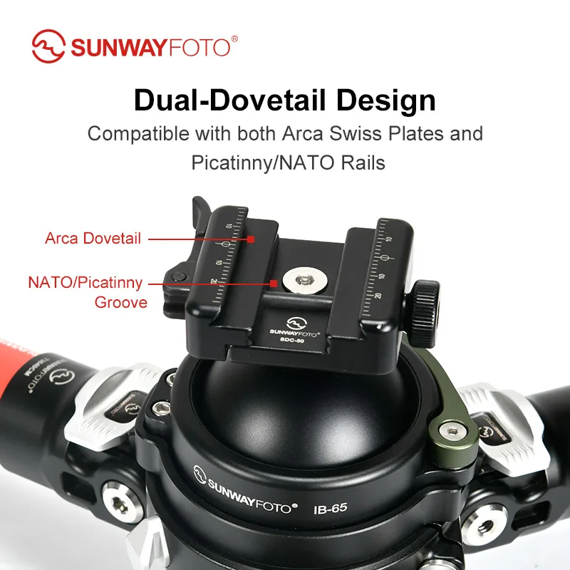 SUNWAYFOTO IB-65 65mm Heavy Duty Tipod Ball Head to 75mm Bowl Adapter with Picatinny Nato/Arca Swiss Clamp Load 66lbs(30KG)