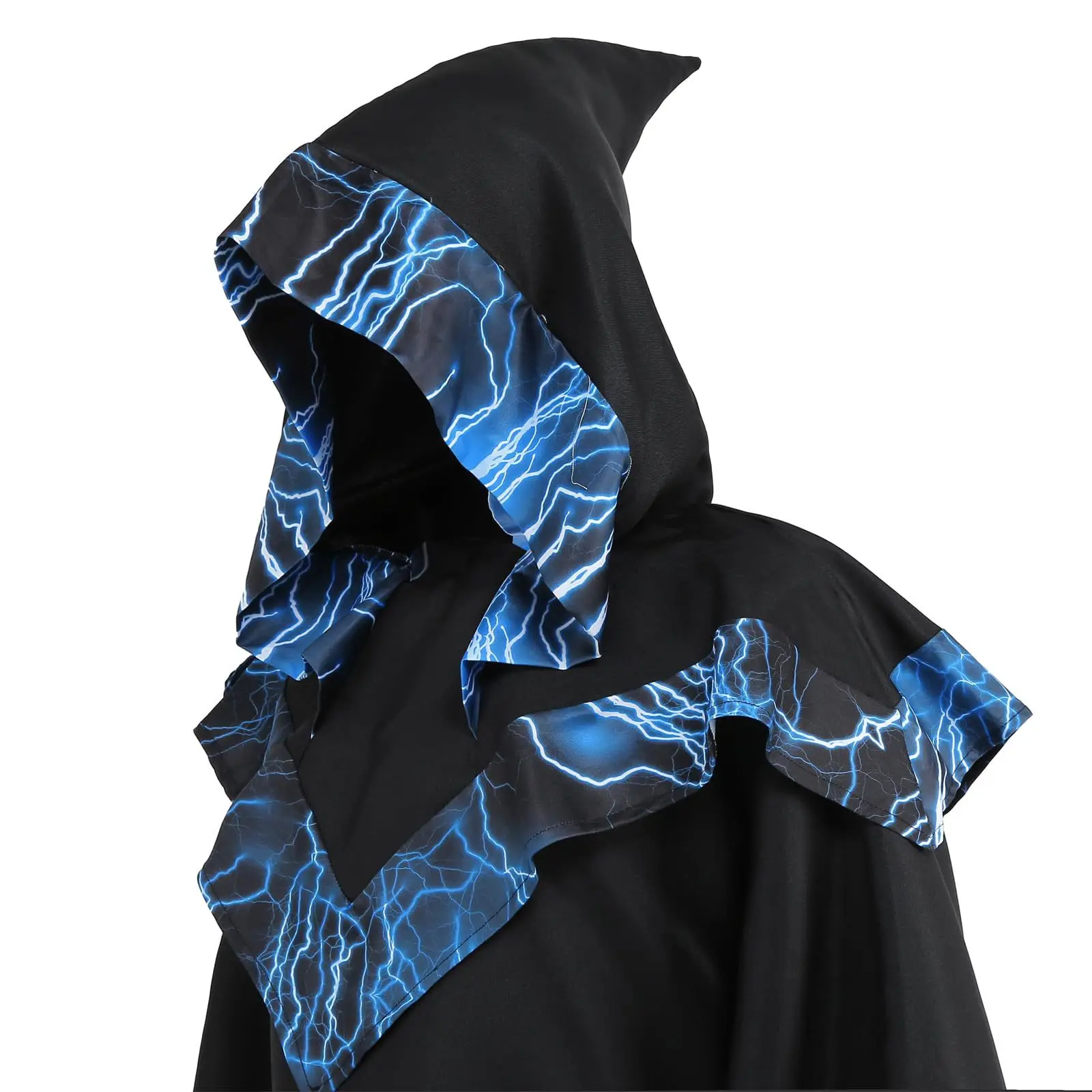 Medieval Dark Mystic Sorcerer Cosplay Costume Black Long Circel Pattern Printed Robe Halloween Hooded Cape Costume Cloak for Man