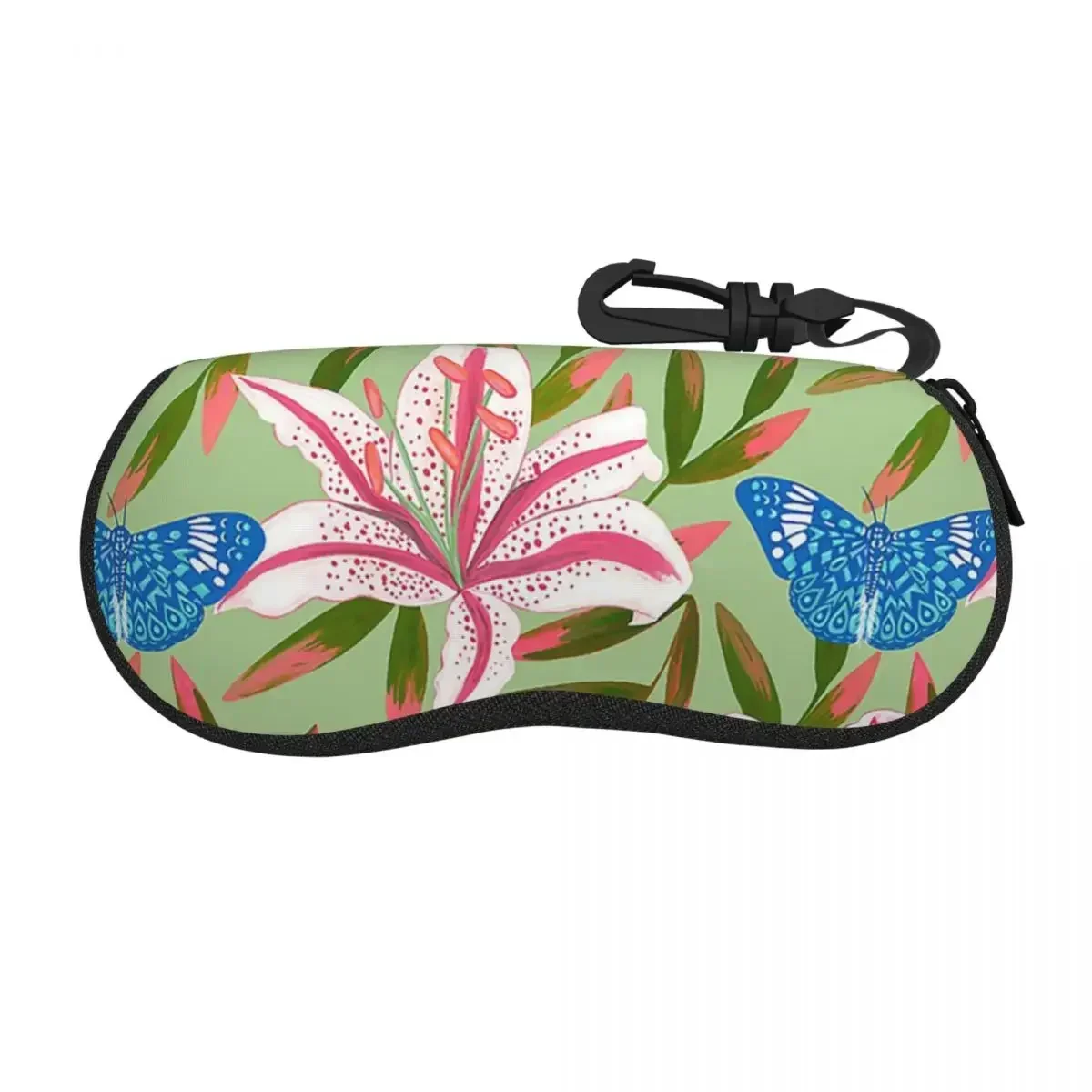 

Dizzy Oriental Lily Floral Pattern With Blue Butterflies Glasses Case Protector Sunglasses Box Women Men Eyeglasses Bag Pouch