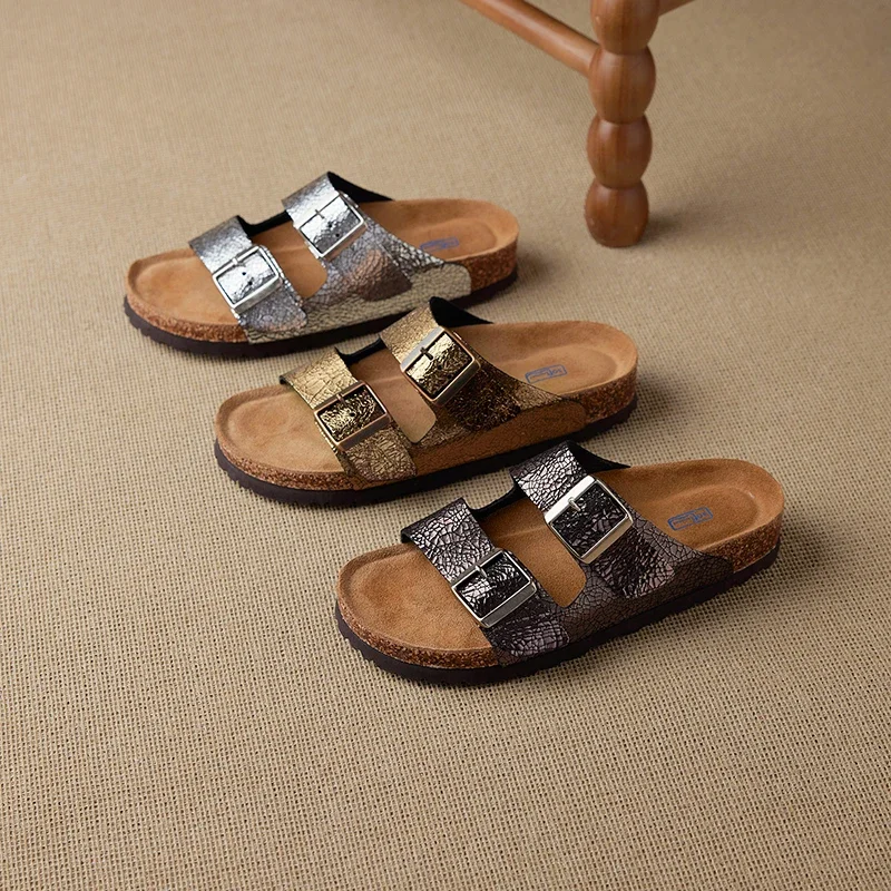 

Новинка 2023 года, летние женские сандалии из натуральной кожи, женская обувь из воловьей и свиной кожи размером 22-25 см, полутапочки с пряжкой и пряжкой