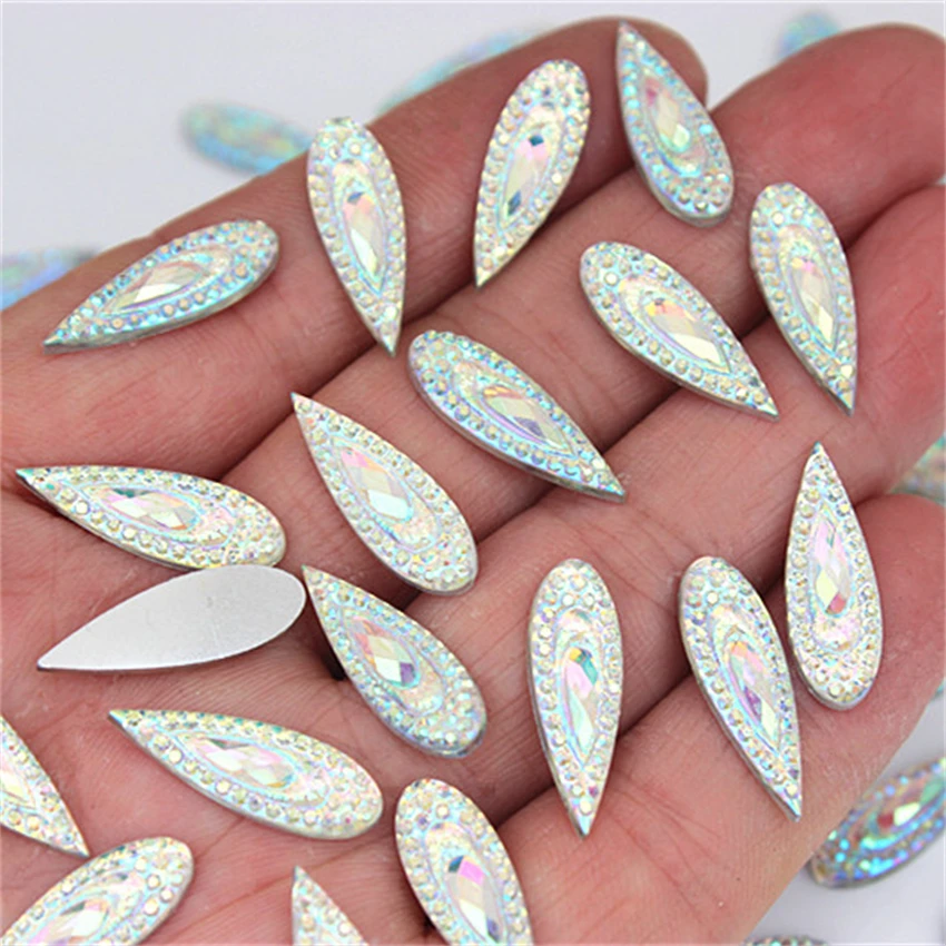 Cong Shao 50pcs 7*21mm AB Color Pear Shape Flatback Resin Rhinestone Stones Crystal For Clothes Craft Button Decoration ZZ266