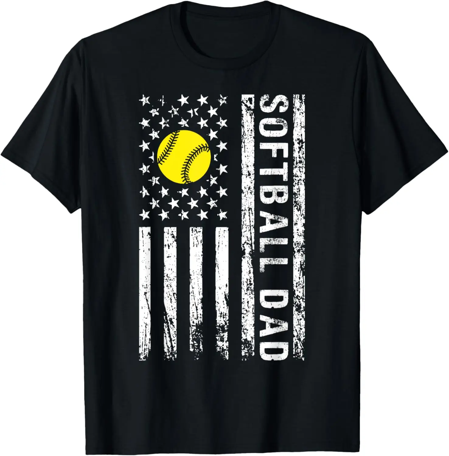 

Mens Softball Dad US Flag For Dad Men Patriotic Fathers Day T-Shirt