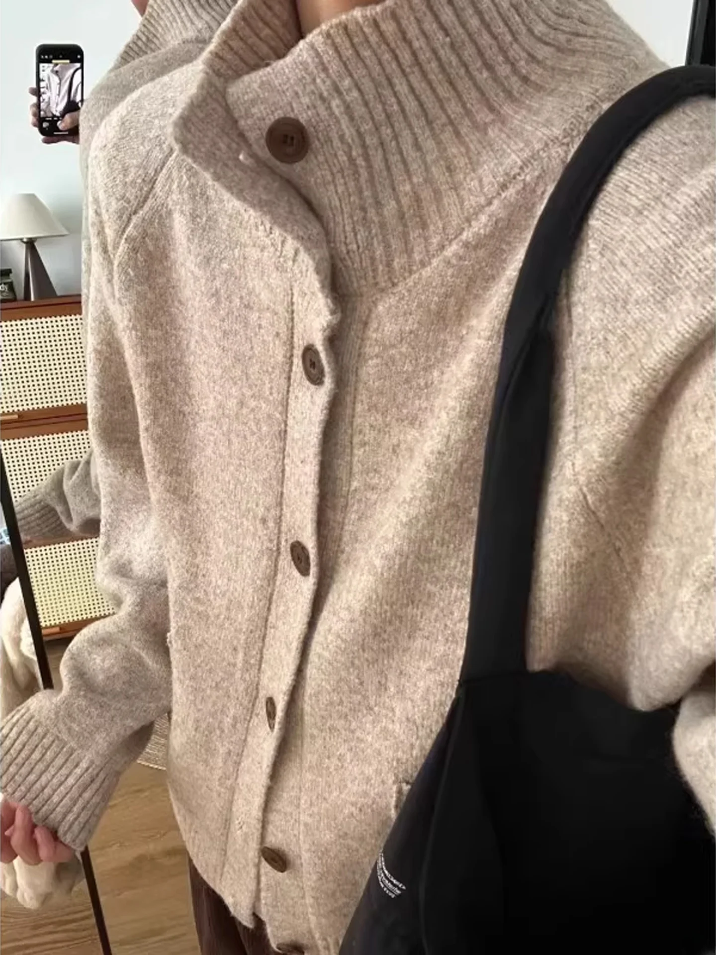 معطف سترة محبوك من Cleanfit Lazy Sle بياقة واقفة طويلة Sve ناعمة ومريحة للشتاء ملابس غير رسمية #2