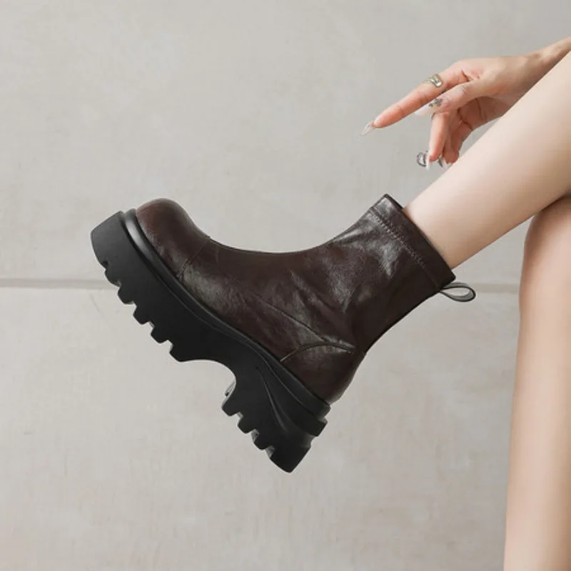 British Style Platform Height Increase Women Short Boots Autumn Winter Ladies Chunky Motorcycle Boots