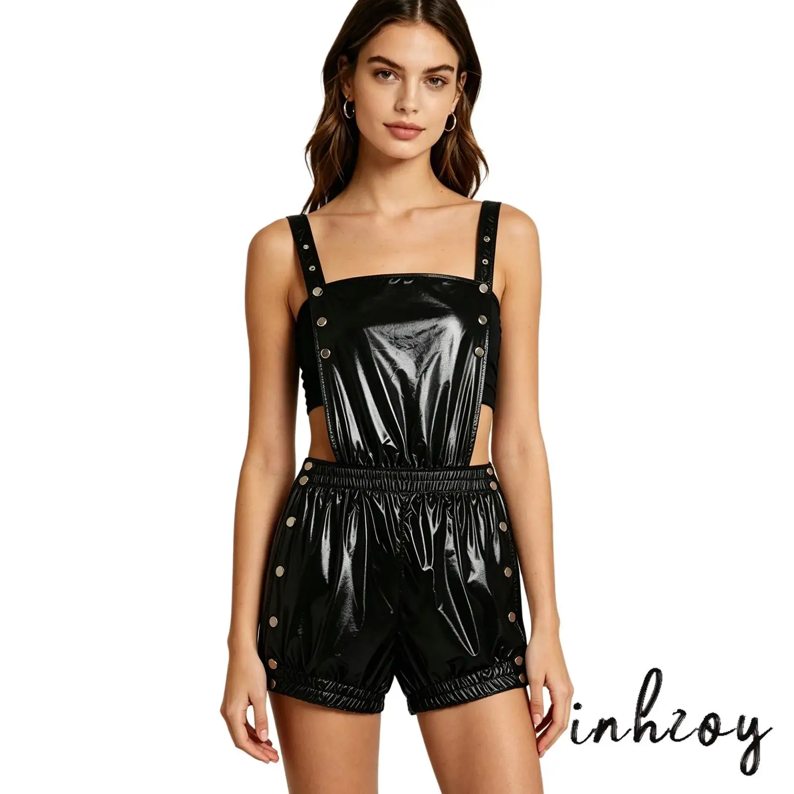 

Women Waterproof Tear-away Rompers Pressing Buttons Ruffled Trims Elastic Waistband Backless Overalls Funny Nightwear Clubwear