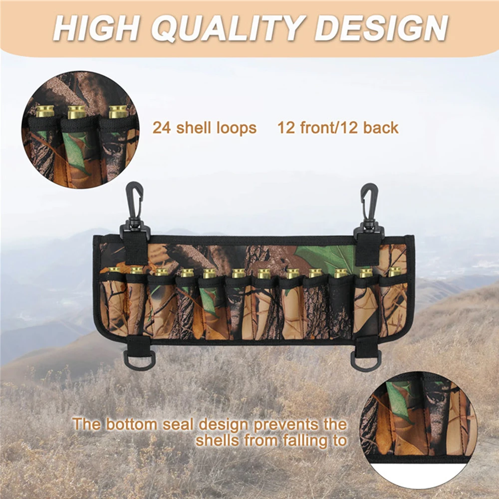 24 Rounds Shells Holder Pouch 12/20GA Shotgun Shell Pack Ammo Waist Chest Bag Camo Pouch with 24 Shell Sleeves for Hunting