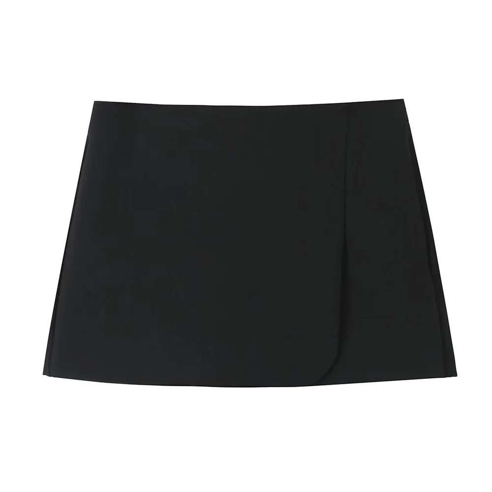 ملابس نسائية صيفية جديدة BM&MD&ZA2025 بسيطة غير رسمية متعددة الاستخدامات على طراز الركاب بلون سادة شورت تنورة غير متماثلة #3