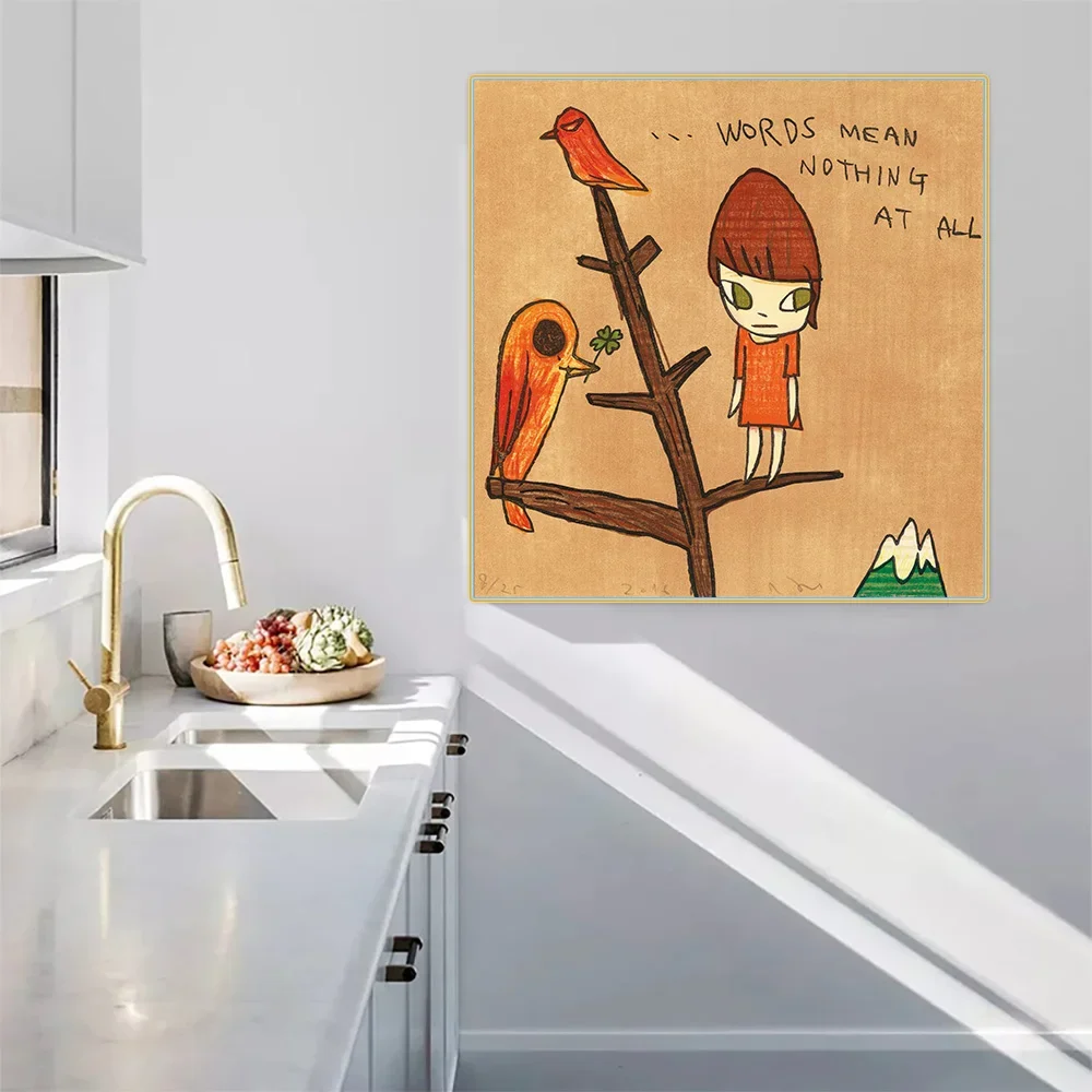 Yoshitomo Nara《Words Mean Nothing at All》Canvas Art Oil painting Artwork Poster Picture Modern Wall decor Home Decoration