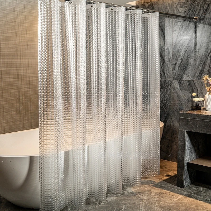 

Clear Shower Curtain Liner Peva Plastic Water-Proof Bathroom Shower Curtain Bathtub Bathing Curtains Easy Clean Wipe with Hooks