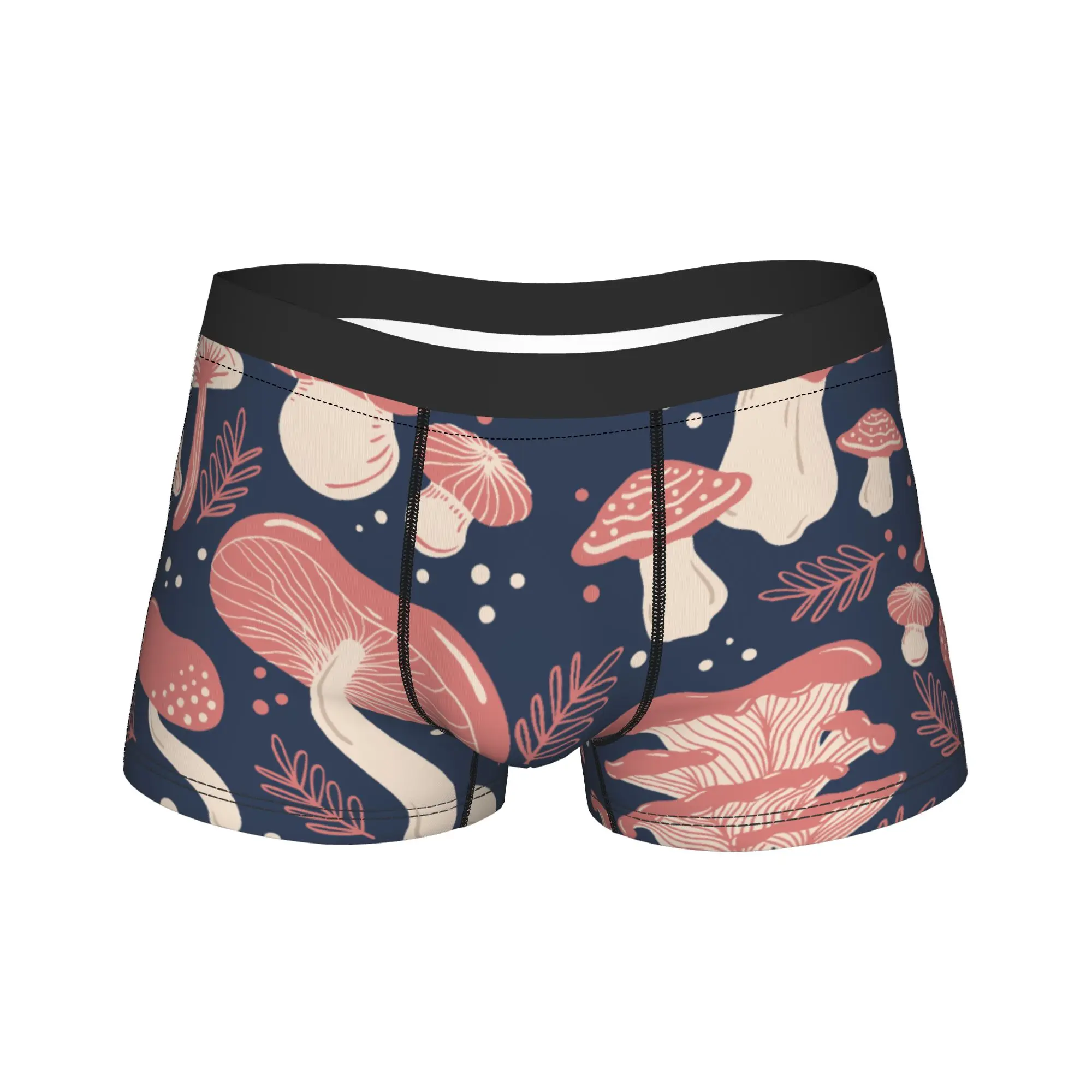 

Men's Leaf and Mushroom Pattern Long Underwear Novelty Boxer Briefs Shorts Panties Male Breathable Underpants M-XXL