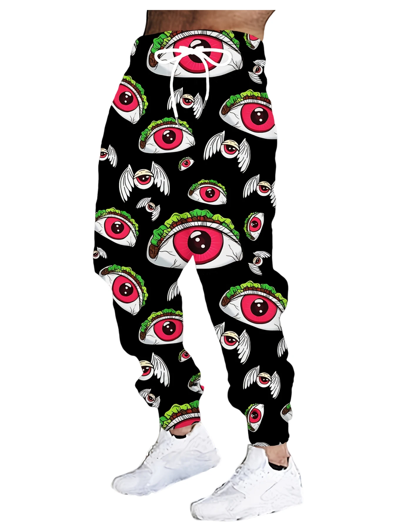 

Новые мужские повседневные брюки с 3D принтом глаз, уличные дышащие спортивные брюки, стильные уличные брюки на шнурке, мужские брюки с манжетами