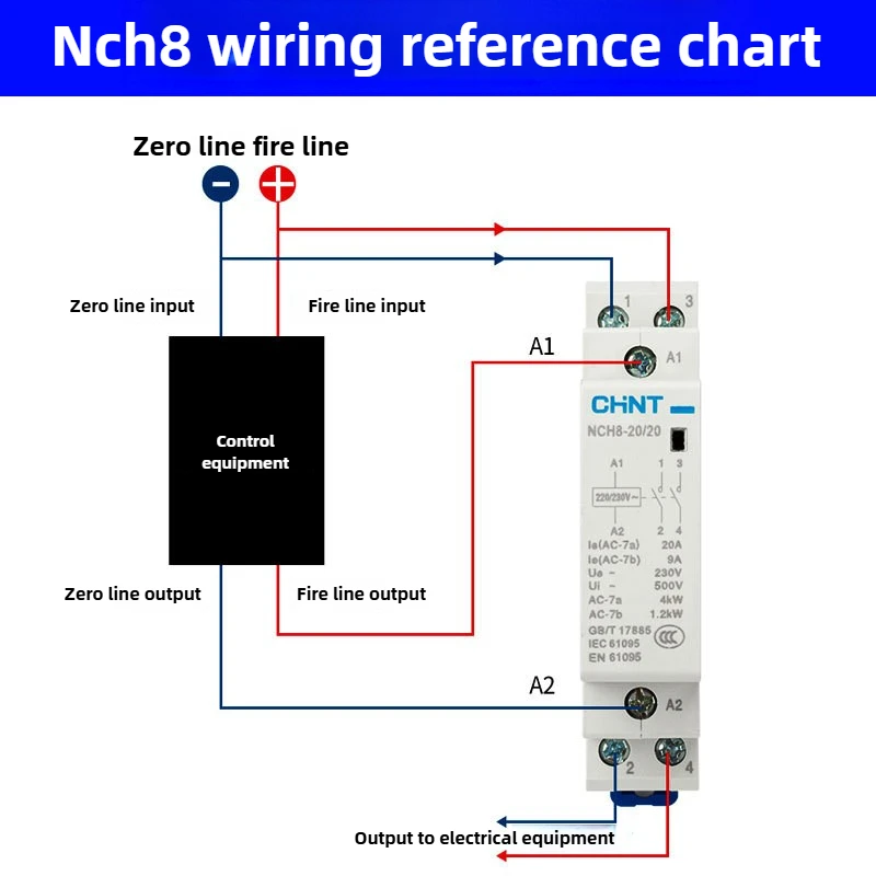 CHINT NCH8 20A 25A 40A 63A السكك الحديدية المنزلية AC وحدات قواطع للمنزل 2NO 2NC 1NO1NC 2NO2NC 4NO 220 فولت/230 فولت قواطع 220 فولت