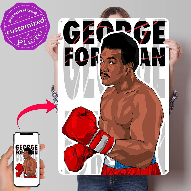 George Foreman Boxing Art 3D Printed Texture Poster Personalized Wall Art Retro Metal Tin Signs for Garage Accessories Wand Deko