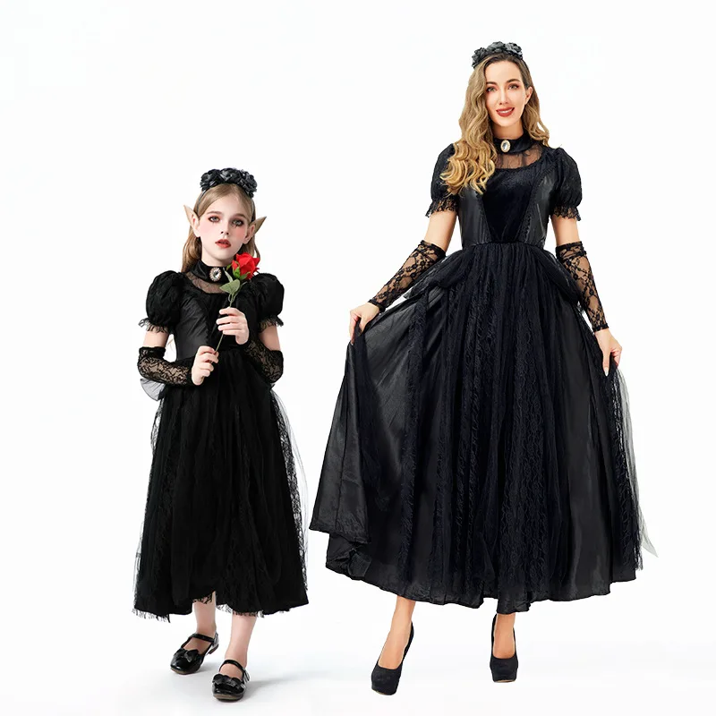

Halloween Costume For Children Gothic Vampire Bride Dress Scary Witch Cosplay Performance Costume